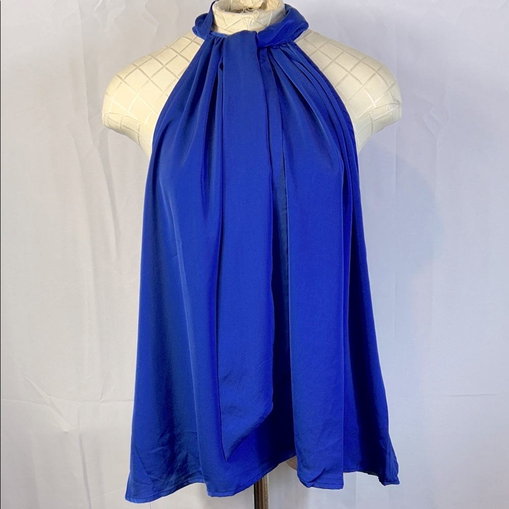 She + Sky Royal Blue Halter Scarf Top Size Large New Sleeveless